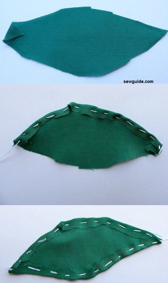 turn the corner of the hand applique and the edges to the inside and stitch in place