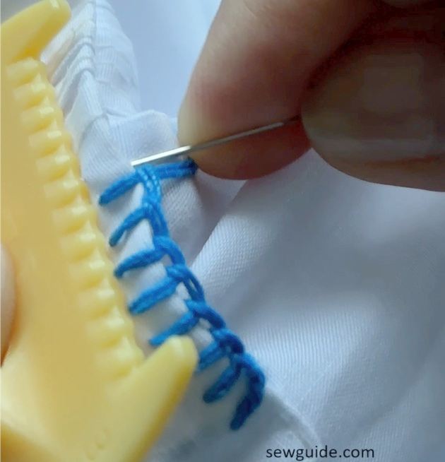 stitching blanket stitch with the stitch spacing tool