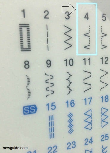 sewing machine marking for the blind hem stitch symbol.