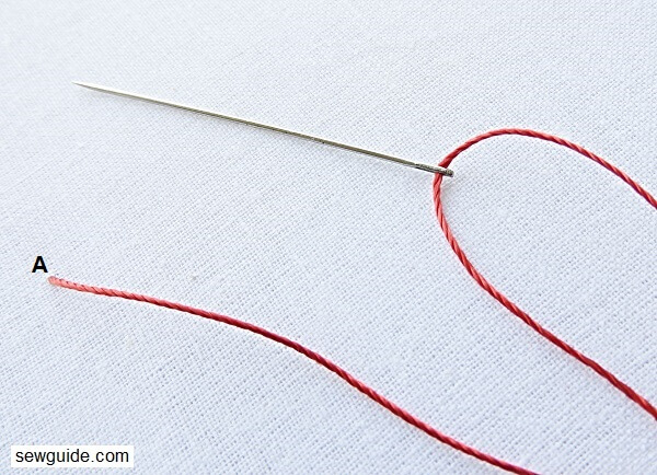 bring up the needle and thread on A to make the cast on stitch