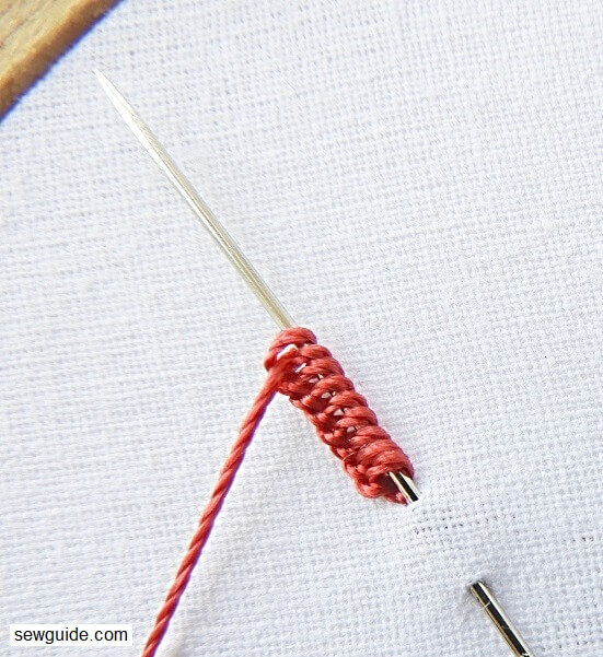 Make similar loops on the needle with the thread to complete the cast on stitch