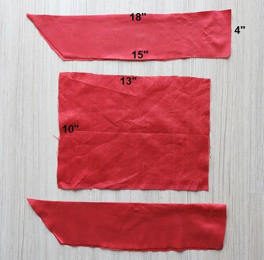 making christmas bows - two pieces for the tail (4 pieces in total) 18 inch by 4 inch and one for the bow part 13 inch by 10 inch