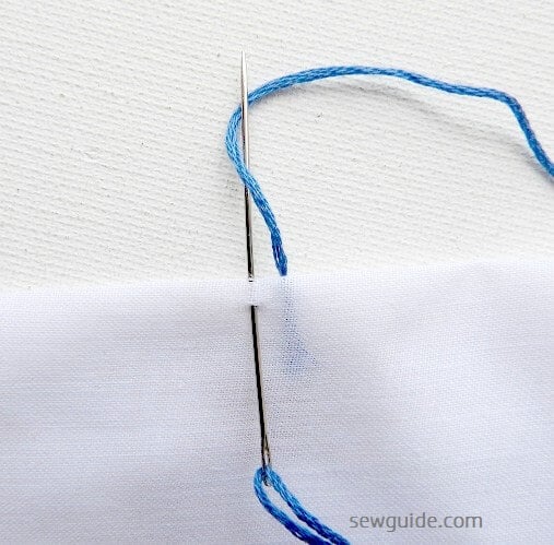Make blanket stitch and then twist thread around the needle to make the buttonhole stitch