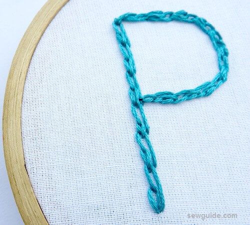 chain stitch embroidered letter P