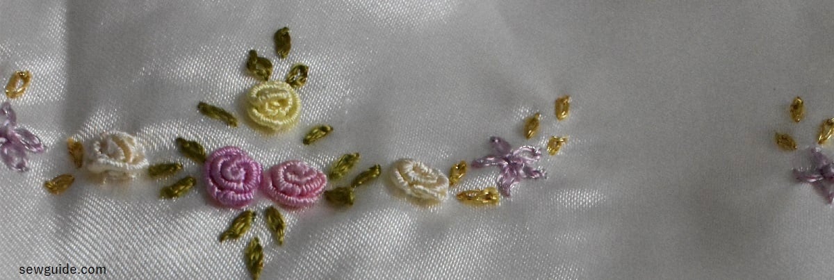 small french knots embroidered on satin