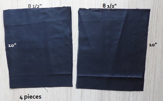 Pockets for the skirt -4 pieces of fabric of dimension 10 inches long and 8 1/2 inches wide.