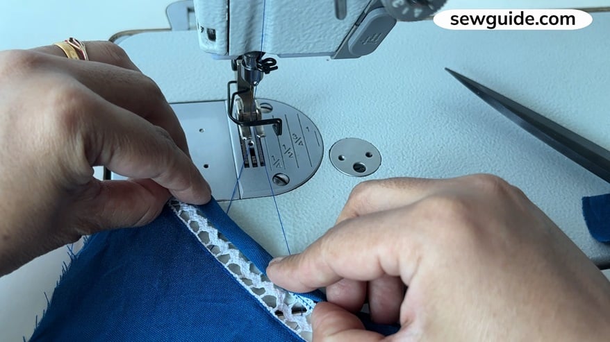 bias tape edge foldedover the lace edge