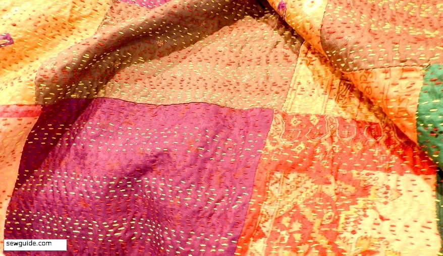 kantha work quilt made with silk patchwork