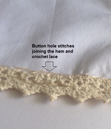 sew the lace with buttonhole stitches