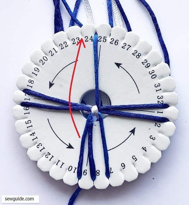 move the kumihimo thread from left to top