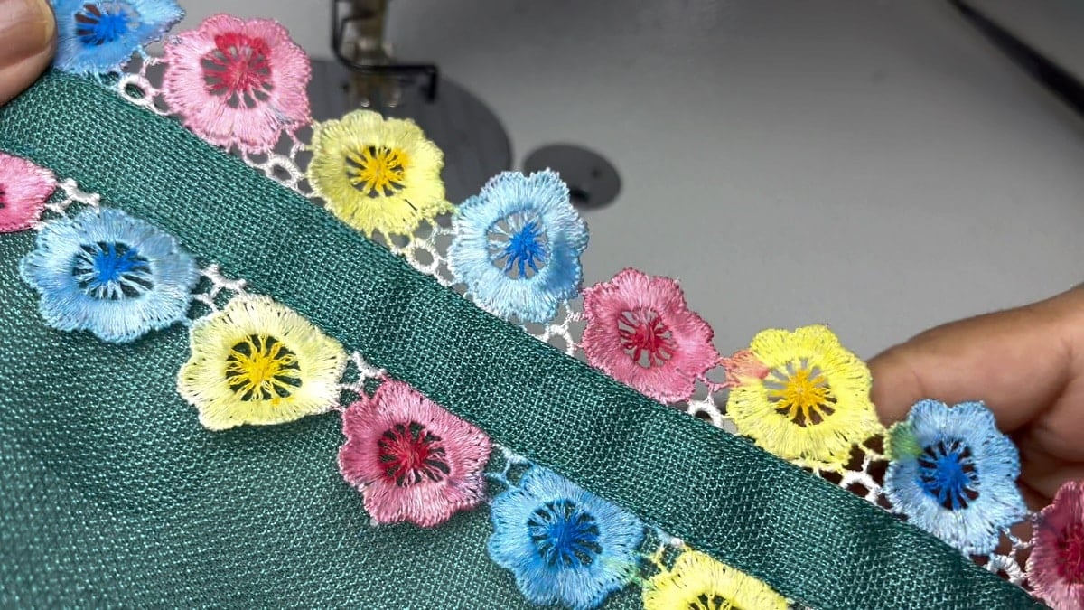 sew layered lace trim on fabric edge