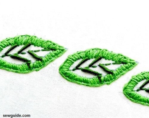 bullion stitch veins on the leaf