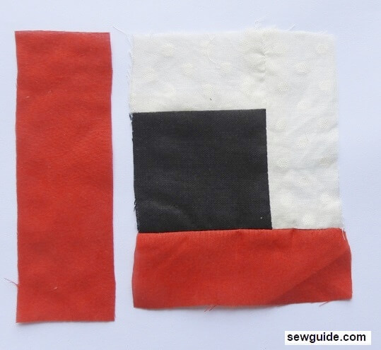 sew the left side big red fabric piece