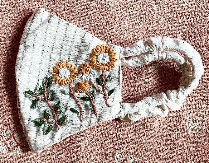 embroidered fabric and elastic covered with fabric