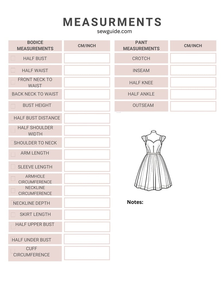 measurement sheet