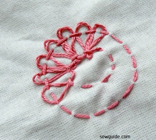 Thread embroidery floss under the running stitches
