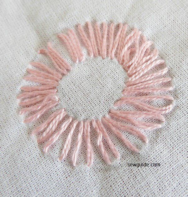 Straight stitches are made in a circle