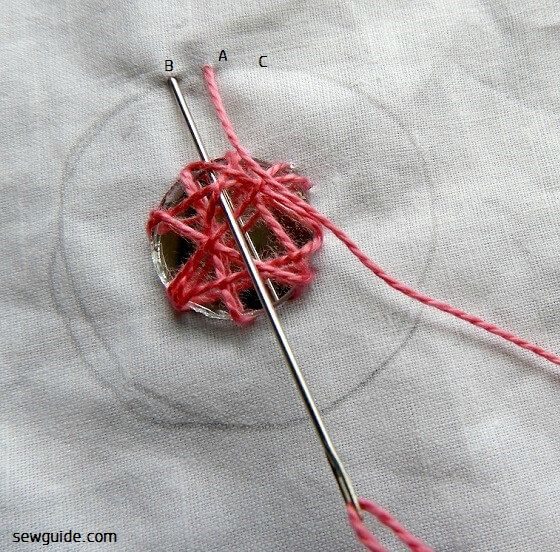 Make straight stitches over the mirror