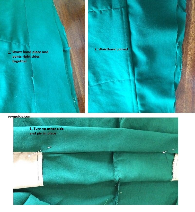 waistband pieces and the pants stitched together