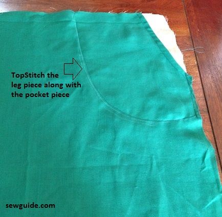 top stitch the leg piece along with the pocket piece