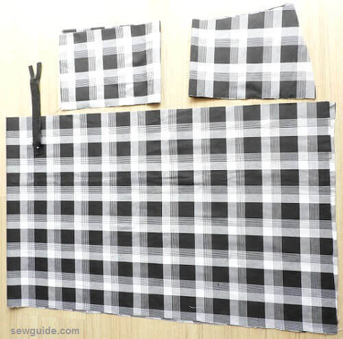 cut fabric for the pleated skirt pattern- front yoke, back yoke, skirt and ipper