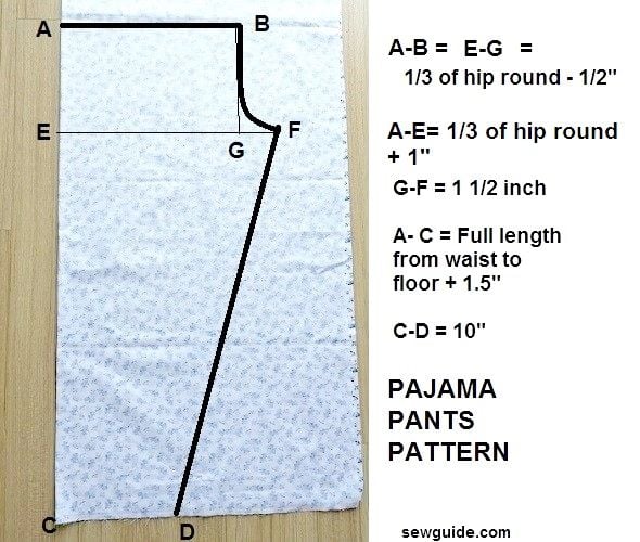 pyjama pants pattern marked on folded fabric