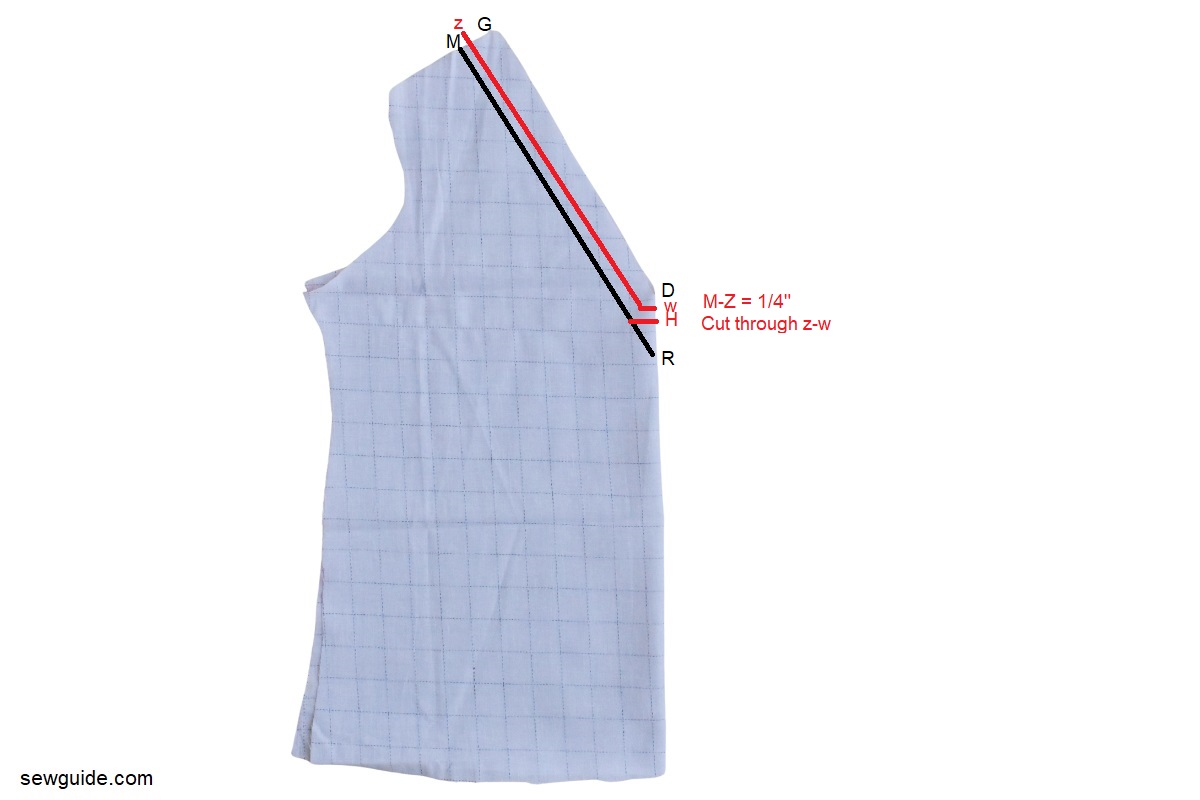 mark the placket cutting area for the shell top