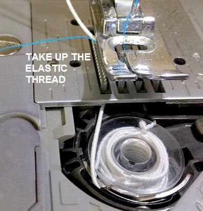 for shirring, wind bobbin with ealstic thread and take up the thread