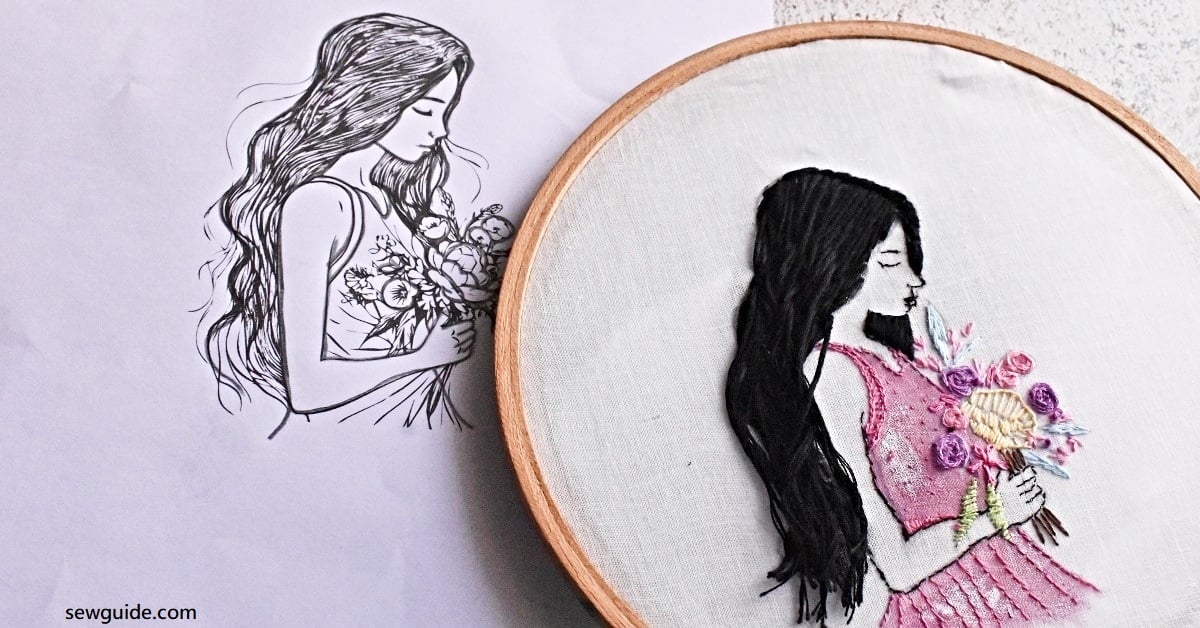 silhouette embroidery of side profile of a girl