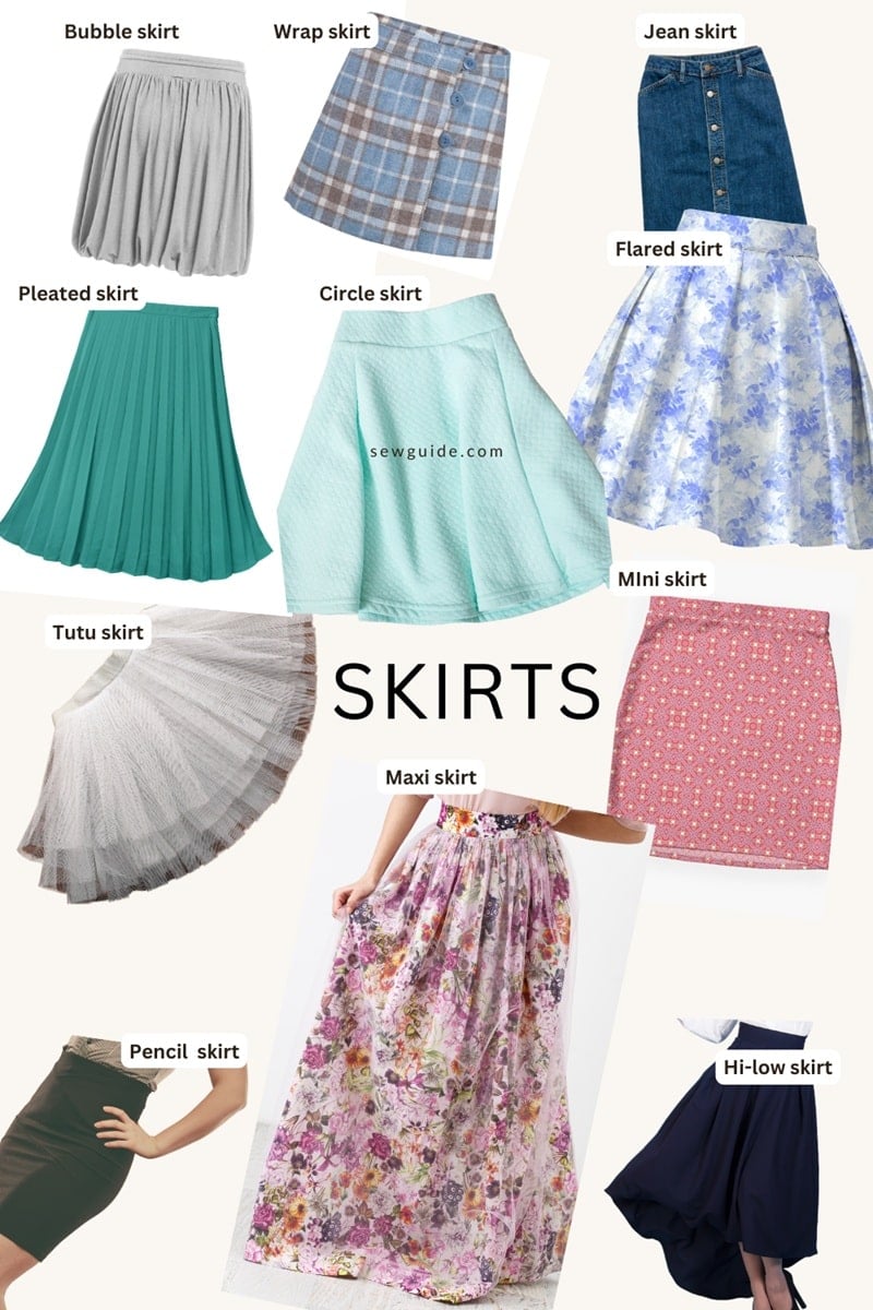 names of different types of skirts