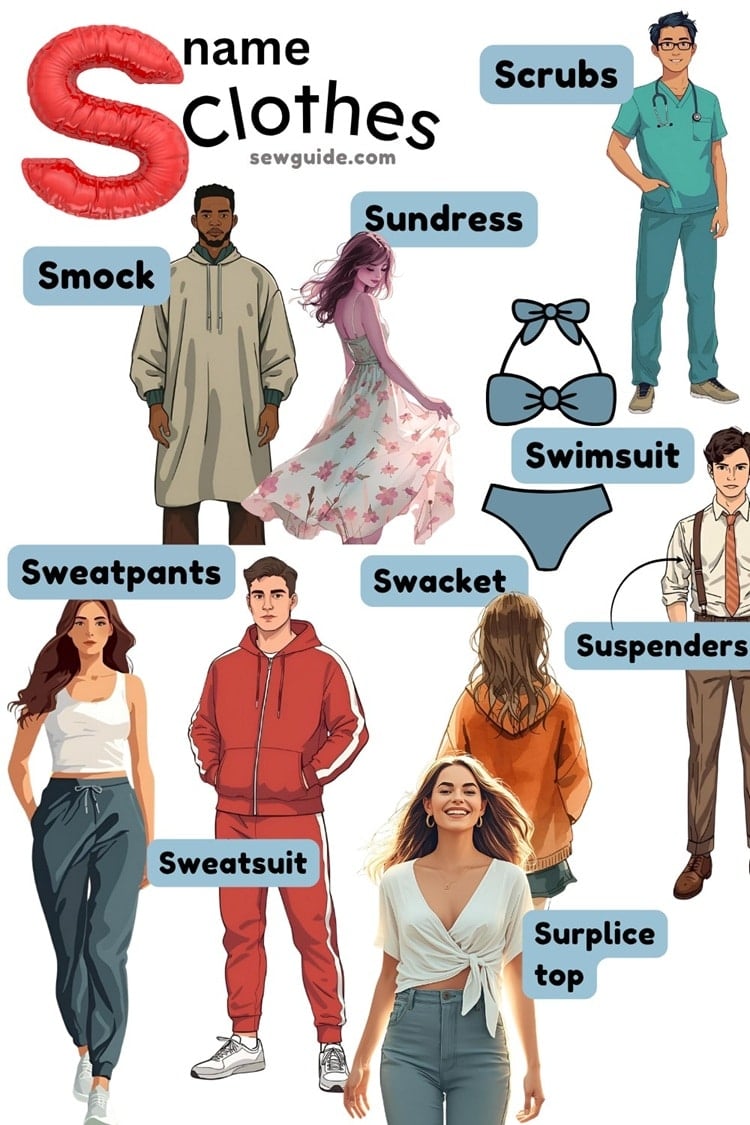 names of clothes starting with the letter S like sundress smock etc
