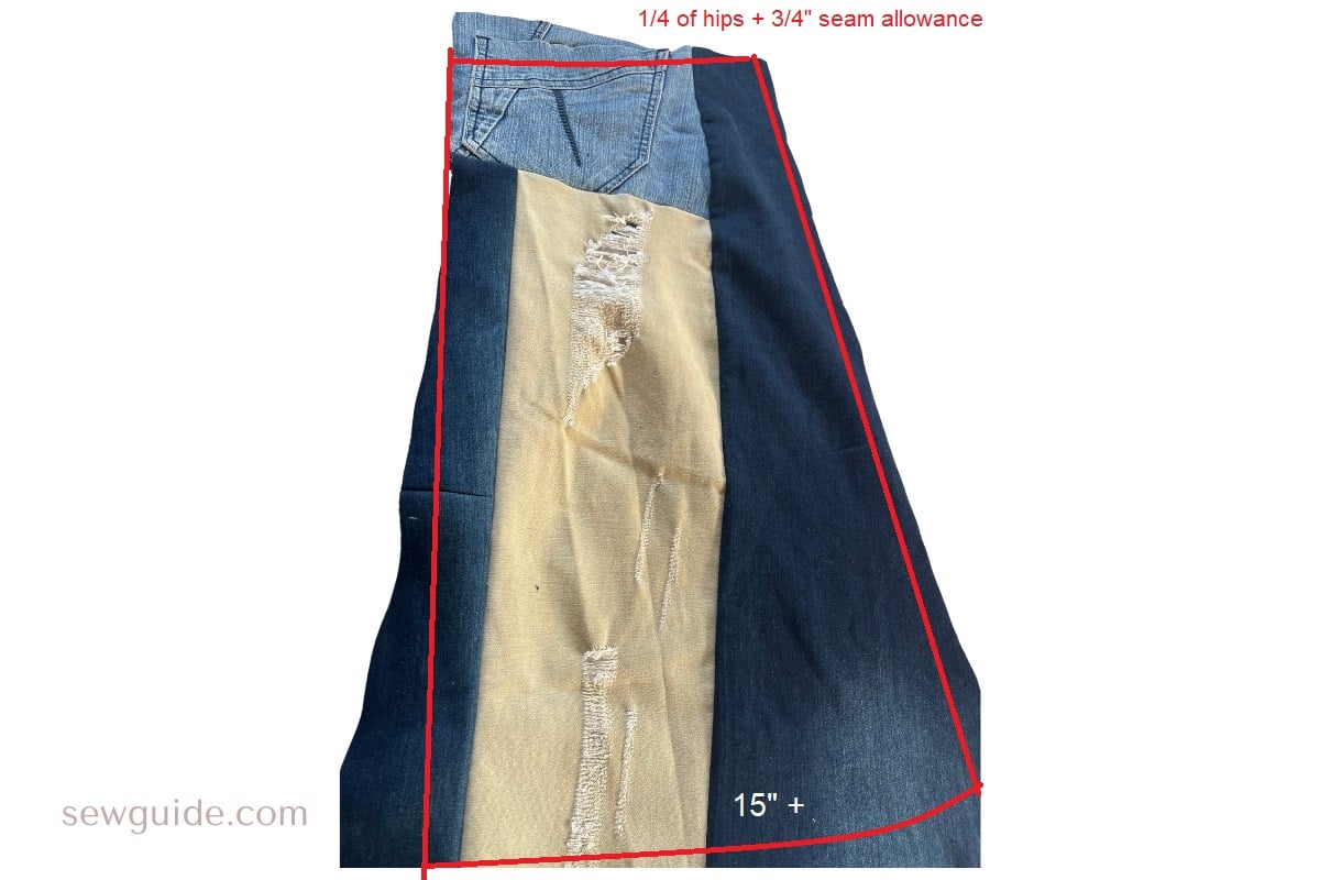 cut the skirt pattern from the patchwork jeans piece