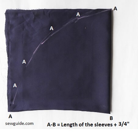 Sleeve pattern for the flutter sleeve ; A-B is marked as length of the sleeve plus 3/4 inches