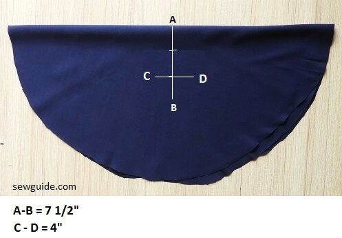 mark the sleeve marking on the flutter sleeve circle ; A-B is marked as 7.5" and c-d is 4 inches