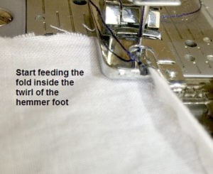 using hemmer foot for rolled hems