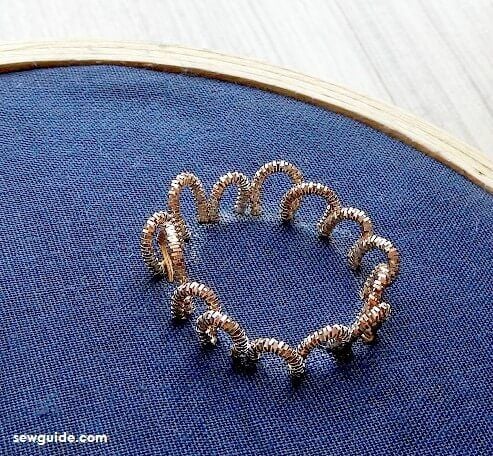 make loop like stitched with metallic thread - zardosi work