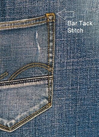 bar tack stitch on the edge of jeans pocket
